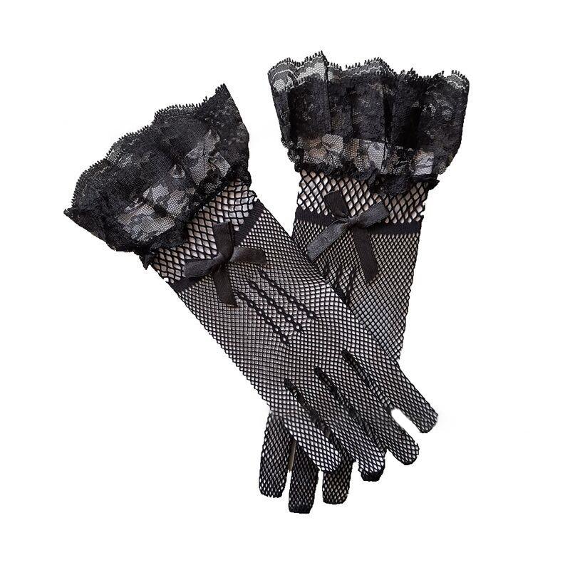 plusnao ウェディンググローブ レディース 女性 ウェディング小物 ブライダル 手袋 ショート メッシュ レース リボン ホワイト ブラック 無地 上品 おしゃ - 画像 (8)