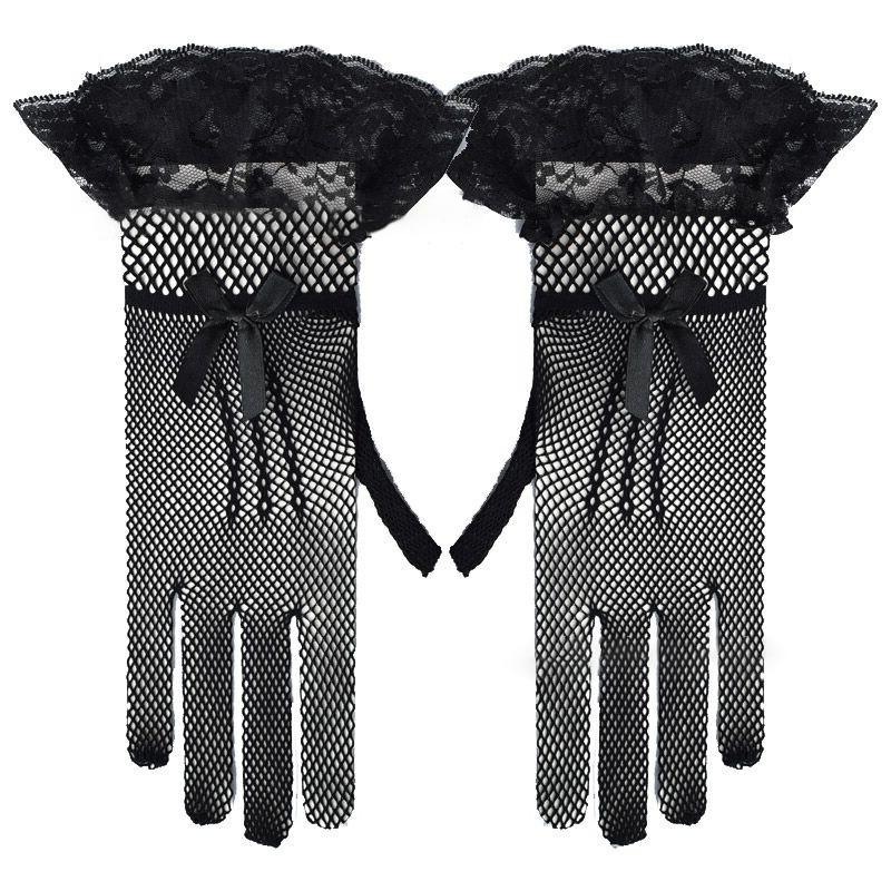 plusnao ウェディンググローブ レディース 女性 ウェディング小物 ブライダル 手袋 ショート メッシュ レース リボン ホワイト ブラック 無地 上品 おしゃ - 画像 (9)