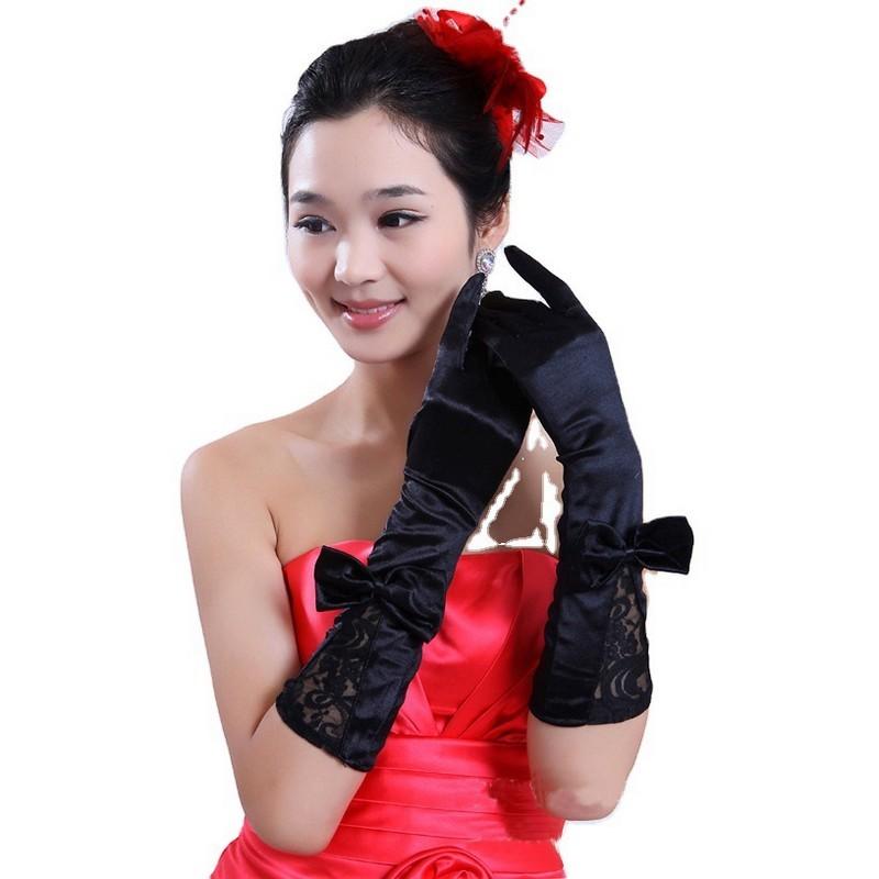 plusnao ウエディンググローブ サテングローブ ミディアム丈 ドレス手袋 レディース 婦人用 ブライダル小物 レース リボン 光沢感 おしゃれ かわいい エレガ - 画像 (5)