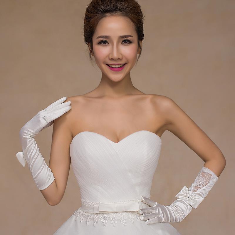 plusnao ウエディンググローブ サテングローブ ミディアム丈 ドレス手袋 レディース 婦人用 ブライダル小物 レース リボン 光沢感 おしゃれ かわいい エレガ - 画像 (6)