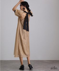 atlo オケージョンドレス 小柄 ゆったり ワンピース 結婚式 ドレス パーティードレス 体型カバー フォーマル 20代 30代 40代 お呼ばれ 春 夏 秋 マキシ丈 袖あり