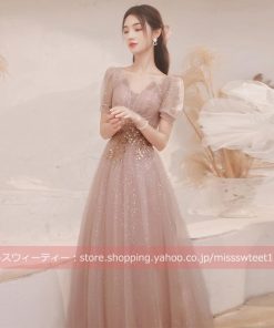 カラードレス ブルー レッド ピンク パフスリーブ カクテルドレス ロングドレス パーティードレス ウエディングドレス 発表会 演奏会 ステージ 花嫁 コンサート