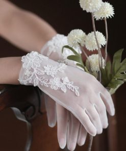 ウエディング グローブ ショート ショートグローブ オーガンジー手袋 白 刺繍 花柄 ウェディンググローブ 花嫁ドレス用 レース