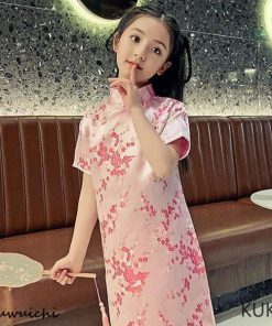 子供 チャイナドレス ショート丈 半袖 梅柄 新年 パーティードレス 発表会 演奏会 ドレス ワンピース チャイナ かわいい  ハロウ