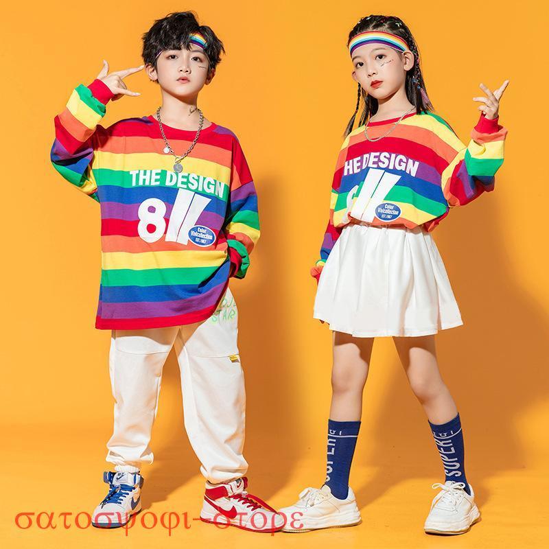 ヒップホップ キッズダンス衣装 HIPHOP 子供服 セットアップ ダンストップス 長袖 パンツ 長ズボン 男女兼用 ジャズダンス 練習着 演出服 体操服 - 画像 (2)
