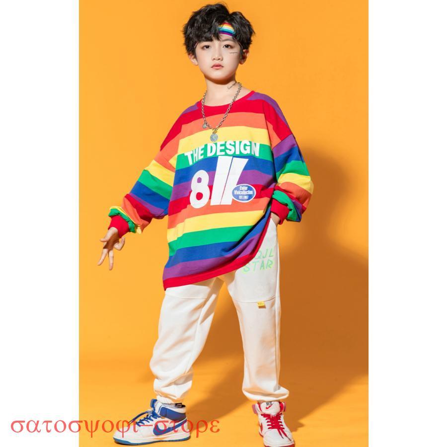 ヒップホップ キッズダンス衣装 HIPHOP 子供服 セットアップ ダンストップス 長袖 パンツ 長ズボン 男女兼用 ジャズダンス 練習着 演出服 体操服 - 画像 (7)
