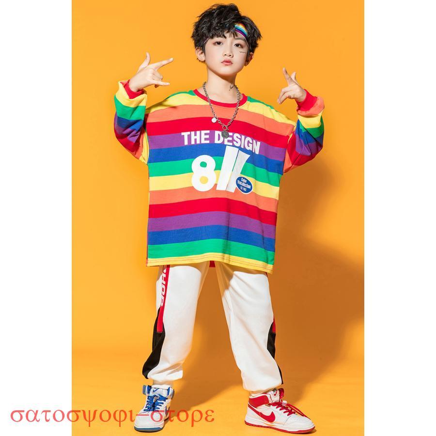 ヒップホップ キッズダンス衣装 HIPHOP 子供服 セットアップ ダンストップス 長袖 パンツ 長ズボン 男女兼用 ジャズダンス 練習着 演出服 体操服 - 画像 (8)