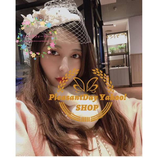 トーク帽 トークハット ウエディングハット ブライダル 花 花嫁 ヘッドドレス 結婚式 パーティーハット 帽子 髪飾り 二次会 レディース 披露宴 チュール 春 - 画像 (2)