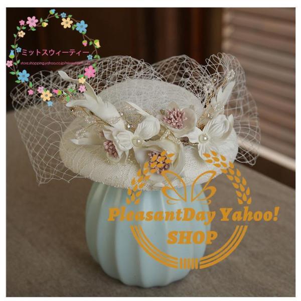 トーク帽 トークハット ウエディングハット ブライダル 花 花嫁 ヘッドドレス 結婚式 パーティーハット 帽子 髪飾り 二次会 レディース 披露宴 チュール 春 - 画像 (3)