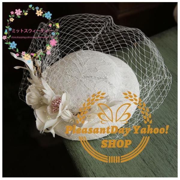 トーク帽 トークハット ウエディングハット ブライダル 花 花嫁 ヘッドドレス 結婚式 パーティーハット 帽子 髪飾り 二次会 レディース 披露宴 チュール 春 - 画像 (7)