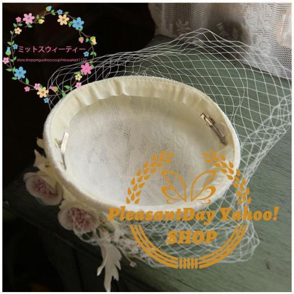 トーク帽 トークハット ウエディングハット ブライダル 花 花嫁 ヘッドドレス 結婚式 パーティーハット 帽子 髪飾り 二次会 レディース 披露宴 チュール 春 - 画像 (8)