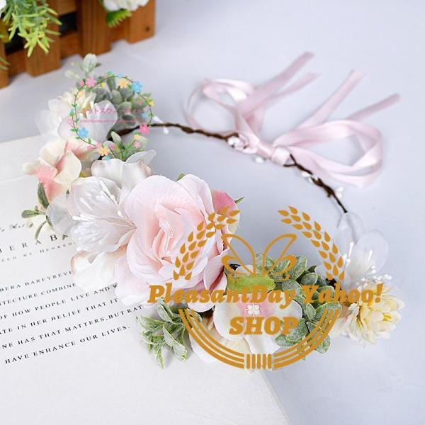 花冠 安い ウェディング 薄ピンク 前撮り花冠 ヘッドドレス 花かんむり 造花 髪飾り 花輪 ブライダル 大人用 リゾート 花嫁 二次会 結婚式 ボヘミア 手作り - 画像 (2)