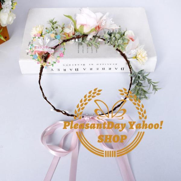 花冠 安い ウェディング 薄ピンク 前撮り花冠 ヘッドドレス 花かんむり 造花 髪飾り 花輪 ブライダル 大人用 リゾート 花嫁 二次会 結婚式 ボヘミア 手作り - 画像 (3)