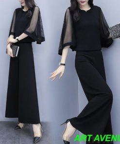 [] かっこいいパンツドレス 袖あり 黒 セパレート パーティードレス 結婚式 お呼ばれ ドレス 30代 40代 50代 黒ドレス セットアップ 大きいサイズ 3L 4L