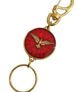 エスピリトサント両面キーホルダー Holy Spirit 鳩 ゴールド×レッド ブラジルのお守り