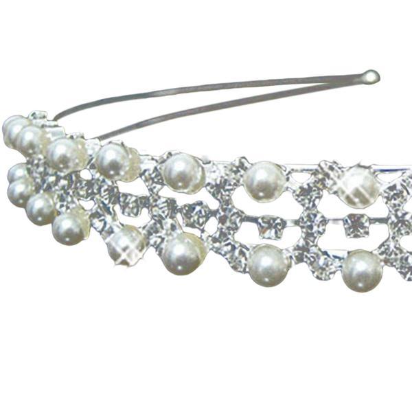 ラインストーンブライダルティアラクラウンヘッドバンド花嫁の女性のためのヘッドピースフラワーガールダブルレイヤー - 画像 (2)