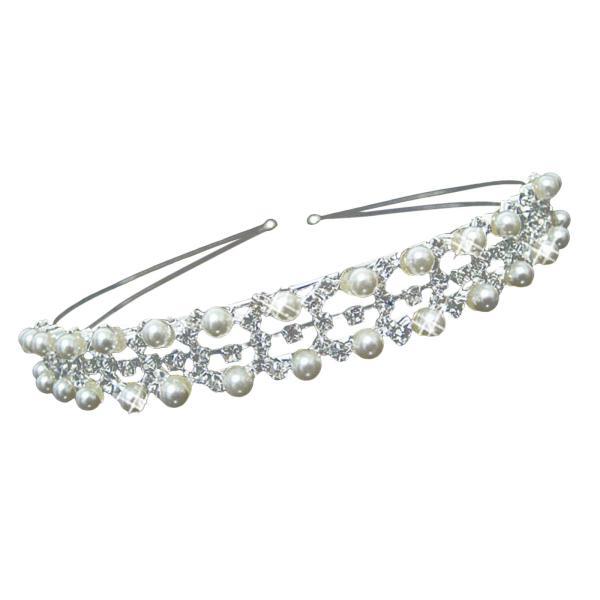 ラインストーンブライダルティアラクラウンヘッドバンド花嫁の女性のためのヘッドピースフラワーガールダブルレイヤー - 画像 (5)