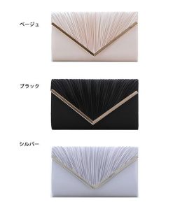 STYLEBLOCK パーティーバッグ クラッチバッグ 2WAY ショルダーバッグ 大きめ チェーン 結婚式 パーティー 二次会 斜めがけ 黒 Vカット プリーツ バッグ 鞄 レディース