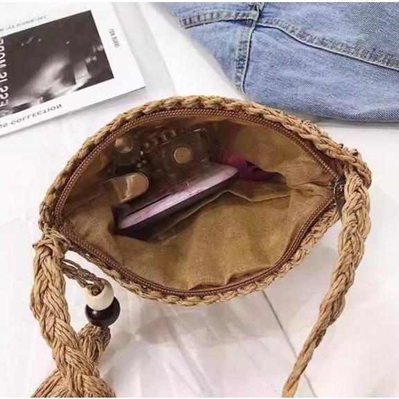 かごバッグ ショルダー レディース 肩掛け 斜めがけ 草編みバック フリンジ 草編み 軽量 おしゃれ 巾着付き かわいい 旅行 リゾート - 画像 (8)