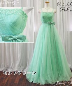 カラードレス 赤 青 ピンク 緑 オレンジ 黒 紫 演奏会ドレス 発表会 ロングドレス 中学生 高校生に人気 肩紐付き 20代30代40代50代 サッシュリボン 13022