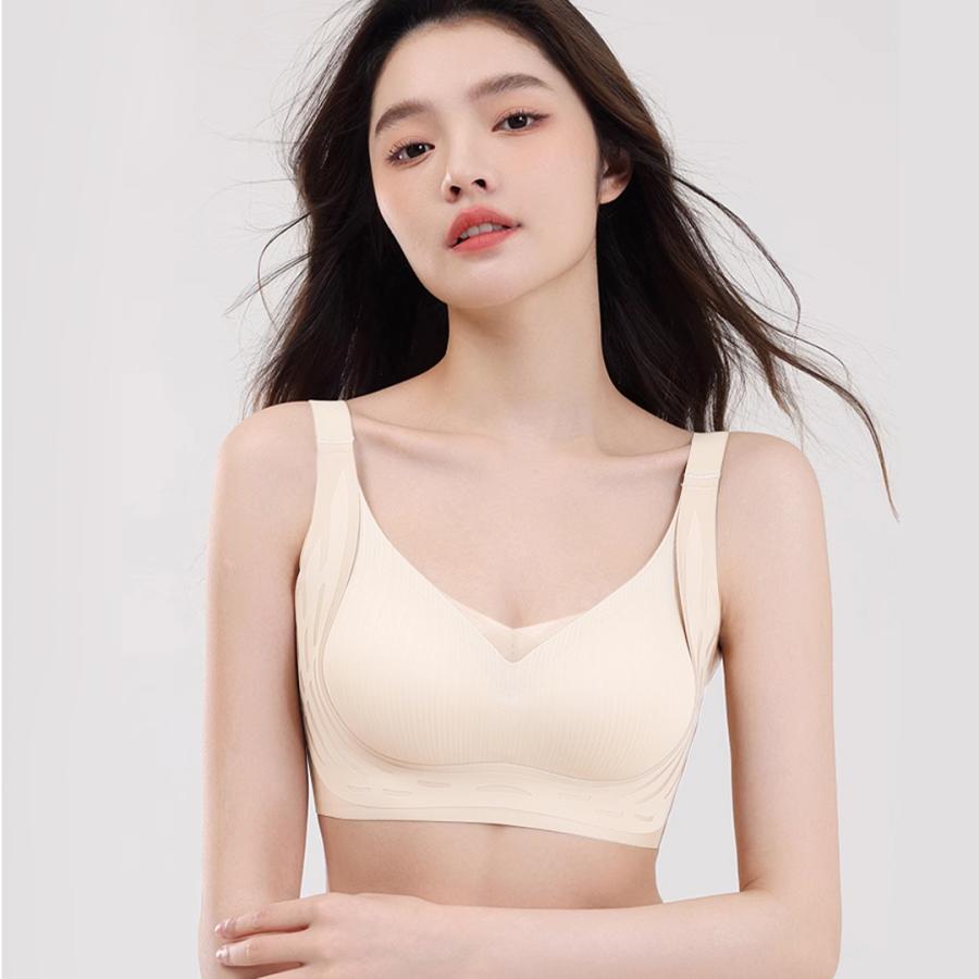 Veimia VEIMIA ノーワイヤブラ 3Dカップ 垂れ防止 補整ブラ バスト フルカップ さらし 着痩せブラ 大きいサイズ 締め付け感ない 脇高ブラ 脇肉対策 揺れない - 画像 (2)