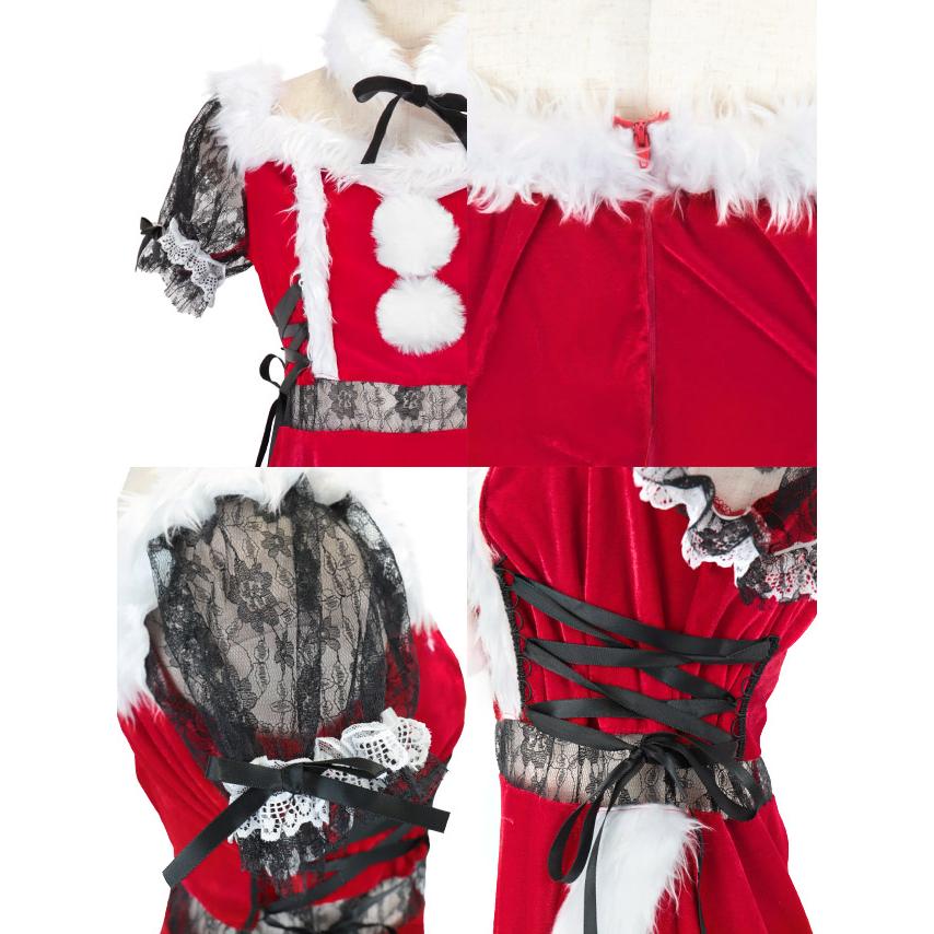 Tika サンタ コスプレ オフショル ワンピース 衣装 ミニドレス 赤 セクシー かわいい エロ サンタコス 人気 キャバドレス - 画像 (4)