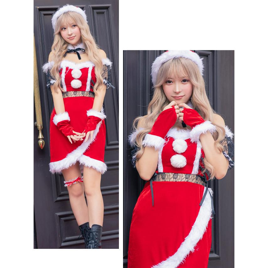 Tika サンタ コスプレ オフショル ワンピース 衣装 ミニドレス 赤 セクシー かわいい エロ サンタコス 人気 キャバドレス - 画像 (2)