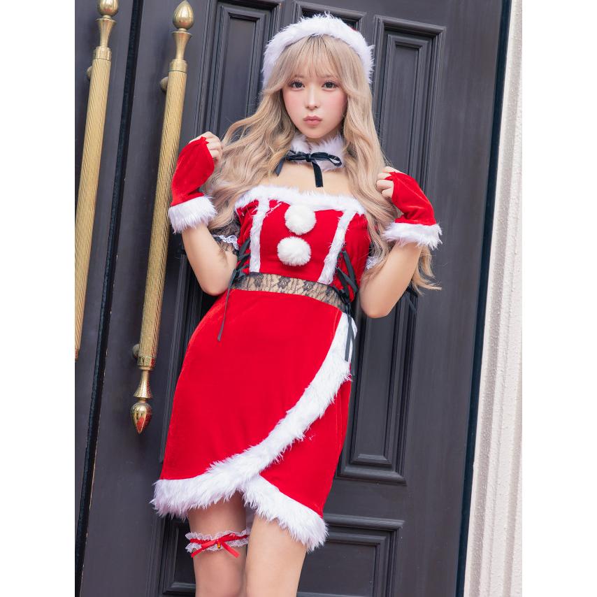 Tika サンタ コスプレ オフショル ワンピース 衣装 ミニドレス 赤 セクシー かわいい エロ サンタコス 人気 キャバドレス