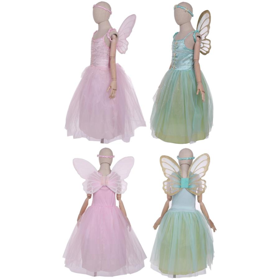ハロウィン 衣装 コスチューム コスプレ 仮装 女の子 子ども 子供 キッズ 小学生 保育園 かわいい 蝶 エルフ 妖精ドレス 3点SET 130 140cm ピンク - 画像 (3)