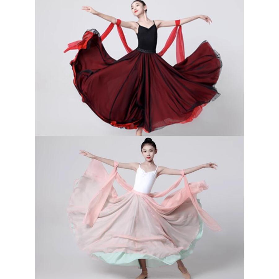広がる スカート ロング丈 70cm 75cm 80cm 85cm 90cm 95cm 子供 大人 大きい裾 360° 540°720° 飄逸 シフォン 二枚生地 一枚生地 古典ダンス ベリー - 画像 (3)