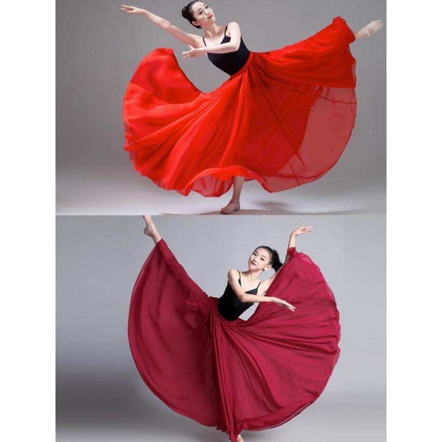 広がる スカート ロング丈 70cm 75cm 80cm 85cm 90cm 95cm 子供 大人 大きい裾 360° 540°720° 飄逸 シフォン 二枚生地 一枚生地 古典ダンス ベリー - 画像 (4)