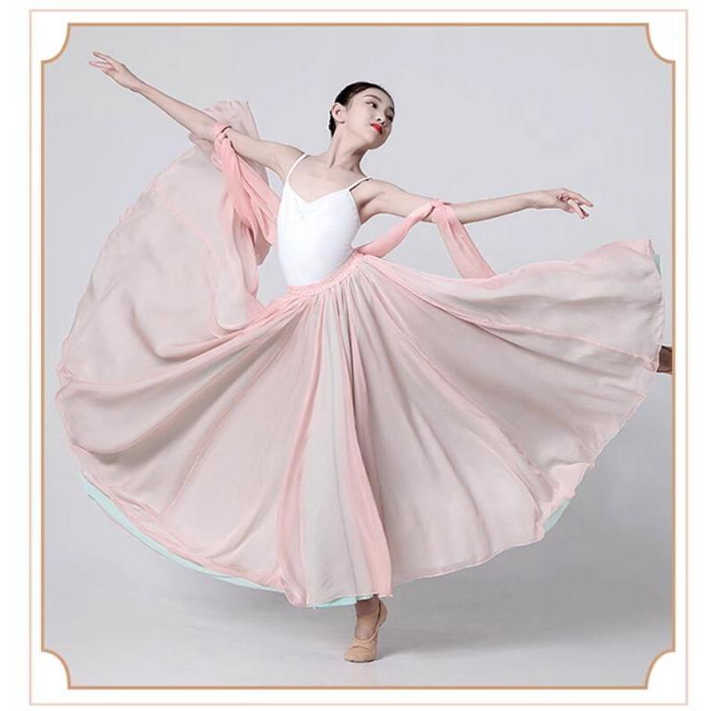 広がる スカート ロング丈 70cm 75cm 80cm 85cm 90cm 95cm 子供 大人 大きい裾 360° 540°720° 飄逸 シフォン 二枚生地 一枚生地 古典ダンス ベリー - 画像 (6)