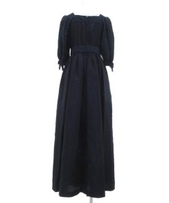 シモンヌ ドレス ワンピース ロング ベルト付き パフスリーブ 9 ネイビー /UO ■GY44 レディース