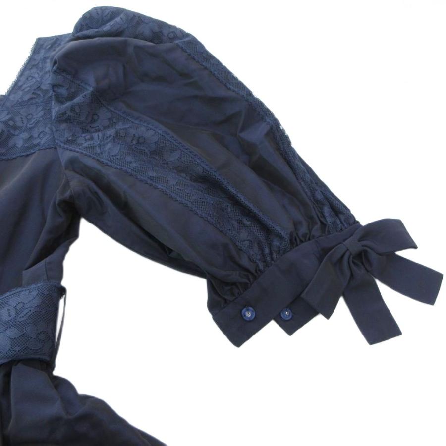 シモンヌ ドレス ワンピース ロング ベルト付き パフスリーブ 9 ネイビー /UO ■GY44 レディース - 画像 (3)