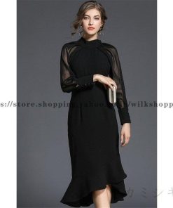 パーティードレス 大きいサイズ ロング丈 結婚式 40代 袖あり 長袖 立ち襟 フォーマルドレス シフォン お呼ばれ 二次会 披露宴 謝恩会 上品 おしゃれ 着痩せ OL