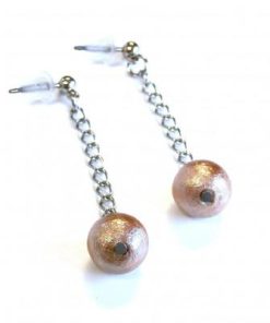 ふるさと納税 和泉市 コットンパールピアス・チェーンタイプ(8mm・ローズブラウン)