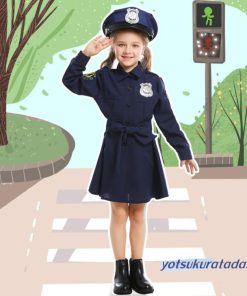子供服  キッズ 子ども用 クリスマス 女の子 コスチューム 子供仮装 コスプレ 可愛い警官ユニホーム 連体長袖警官ドレス