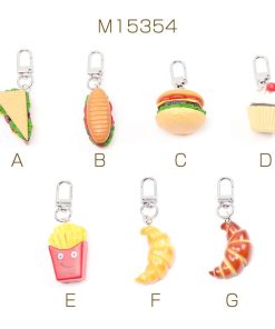 食品サンプルキーホルダー ゴールド ファストフード ハンバーガー ポテト ミニチュアフード リアル 約2.5×8cm（1ヶ）