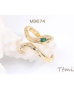 高品質デザインリング 指輪 ジルコニアリング ヘビ型 幅約15mm ゴールド（1ヶ）