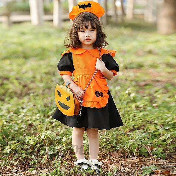ハロウィン衣装 コスプレ かぼちゃ キッズ ベビー 女の子 パンプキン ウィッチ コスチューム メイド服 エプロン 子供用 仮装 おすすめ