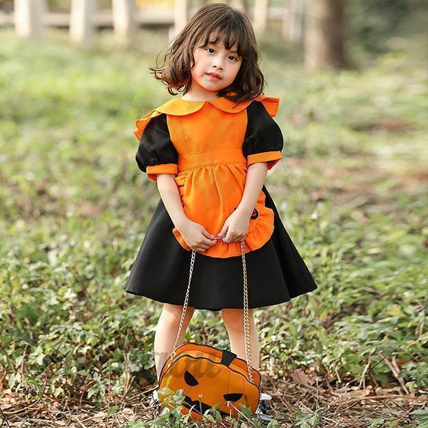 ハロウィン衣装 コスプレ かぼちゃ キッズ ベビー 女の子 パンプキン ウィッチ コスチューム メイド服 エプロン 子供用 仮装 おすすめ - 画像 (4)